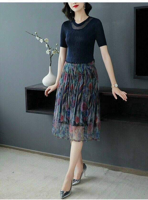 Đầm Dập Ly Họa Tiết Sơn Thủy - HN983